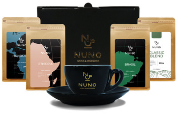 ZESTAW PREZENTOWY NUNO 4X KAWA ZIARNISTA + CZARNA FILIŻANKA  200 ML