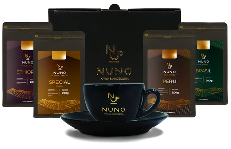 ZESTAW PREZENTOWY NUNO GOLD 4X KAWA ZIARNISTA ŚWIEŻO PALONA FILIŻANKA 200ML