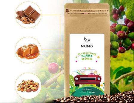 KAWA ZIARNISTA 1kg 100% Arabica ŚWIEŻO PALONA Prezent Na Dzień Dziadka NUNO
