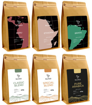 ZESTAW DEGUSTACYJNY KAW ŚWIEŻO PALONYCH NUNO 6X200G ARABICA/ROBUSTA