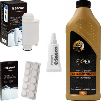 Zestaw do ekspresu Saeco (odkamieniacz 1L, tabletki 10 szt., filtr, smar 5g)