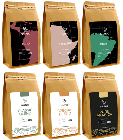ZESTAW DEGUSTACYJNY KAW ŚWIEŻO PALONYCH NUNO 6X200G ARABICA/ROBUSTA