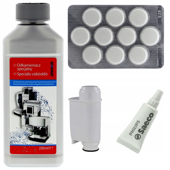 Zestaw do ekspresu Saeco (odkamieniacz 250ml, tabletki 10 szt., filtr, smar 5g)