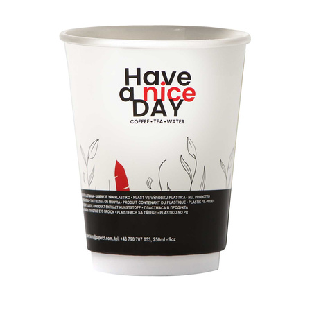 HAVE A NICE DAY 250ML KUBEK DOUBLE WALL, KUBKI PAPIEROWE JEDNORAZOWE 250ML - 24 SZT. (RĘKAW)